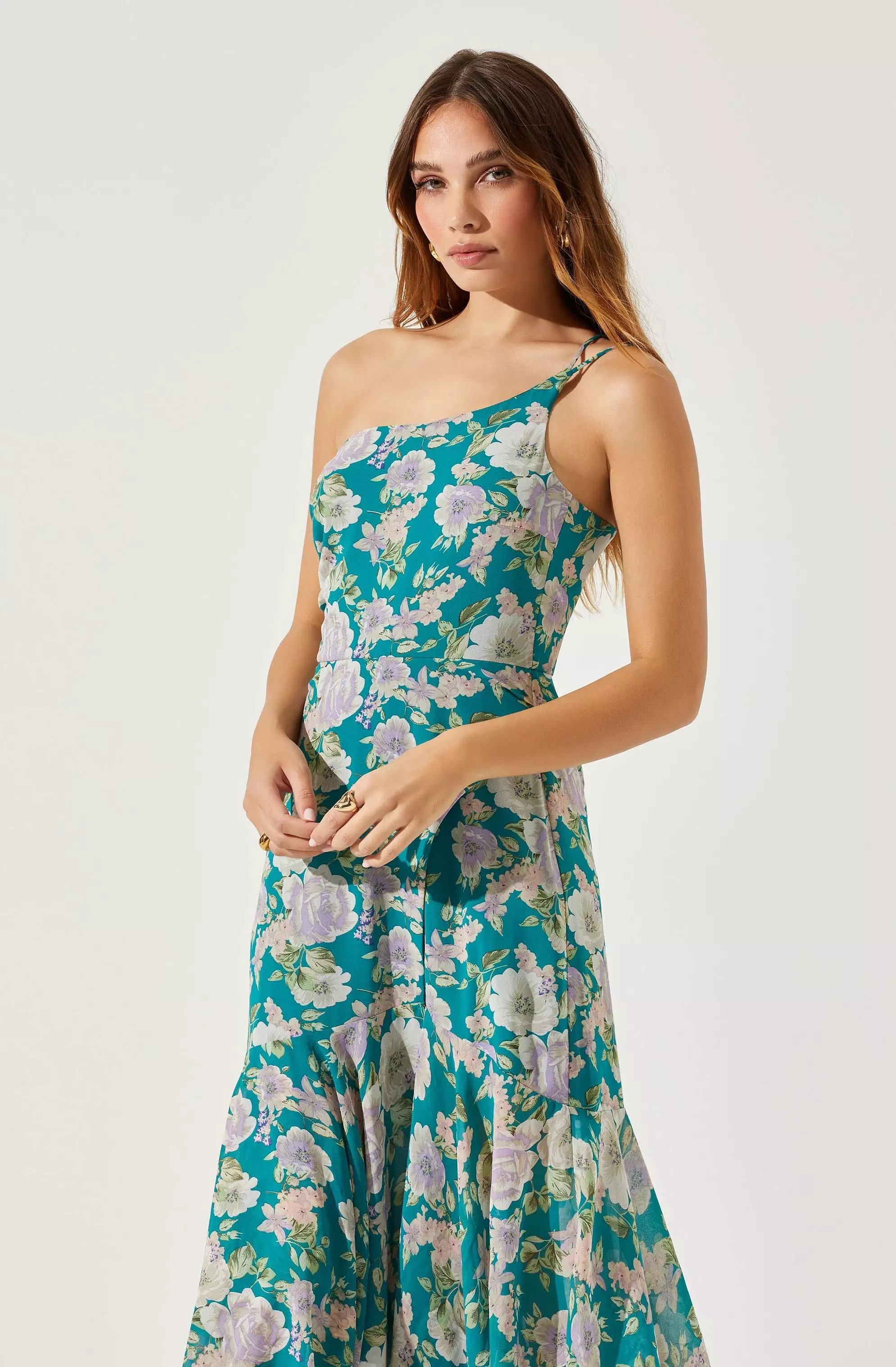 Emmylou Floral One Shoulder Midi Dress