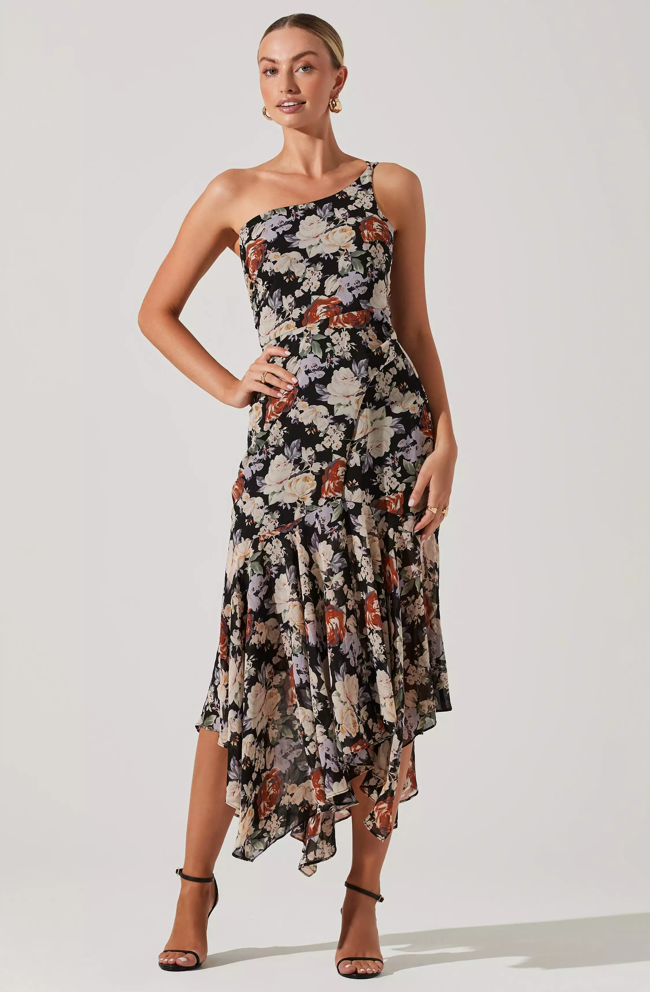 Emmylou Floral One Shoulder Midi Dress