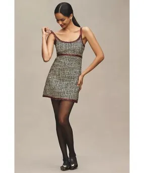 English Factory Sleeveless Scoop-Neck Tweed Mini Dress