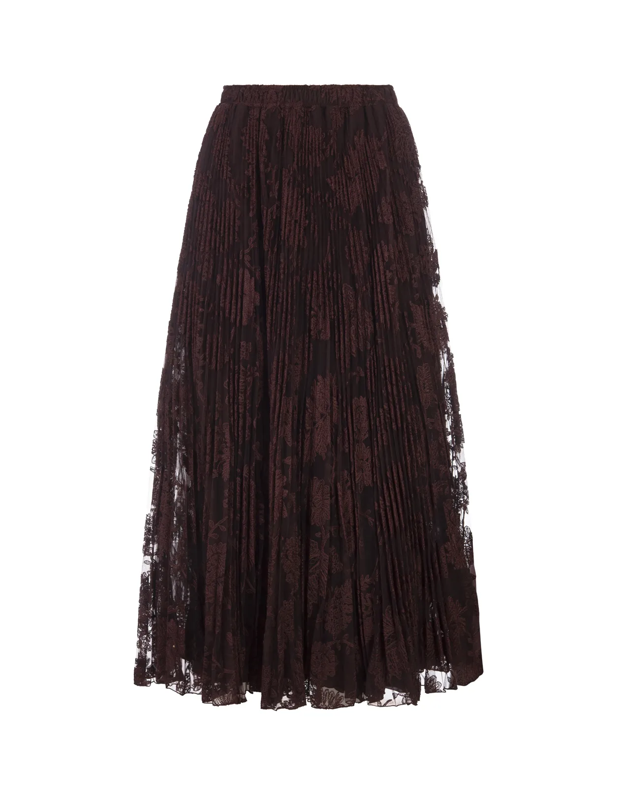 ERMANNO SCERVINO Brown Pleated Lace Midi Skirt