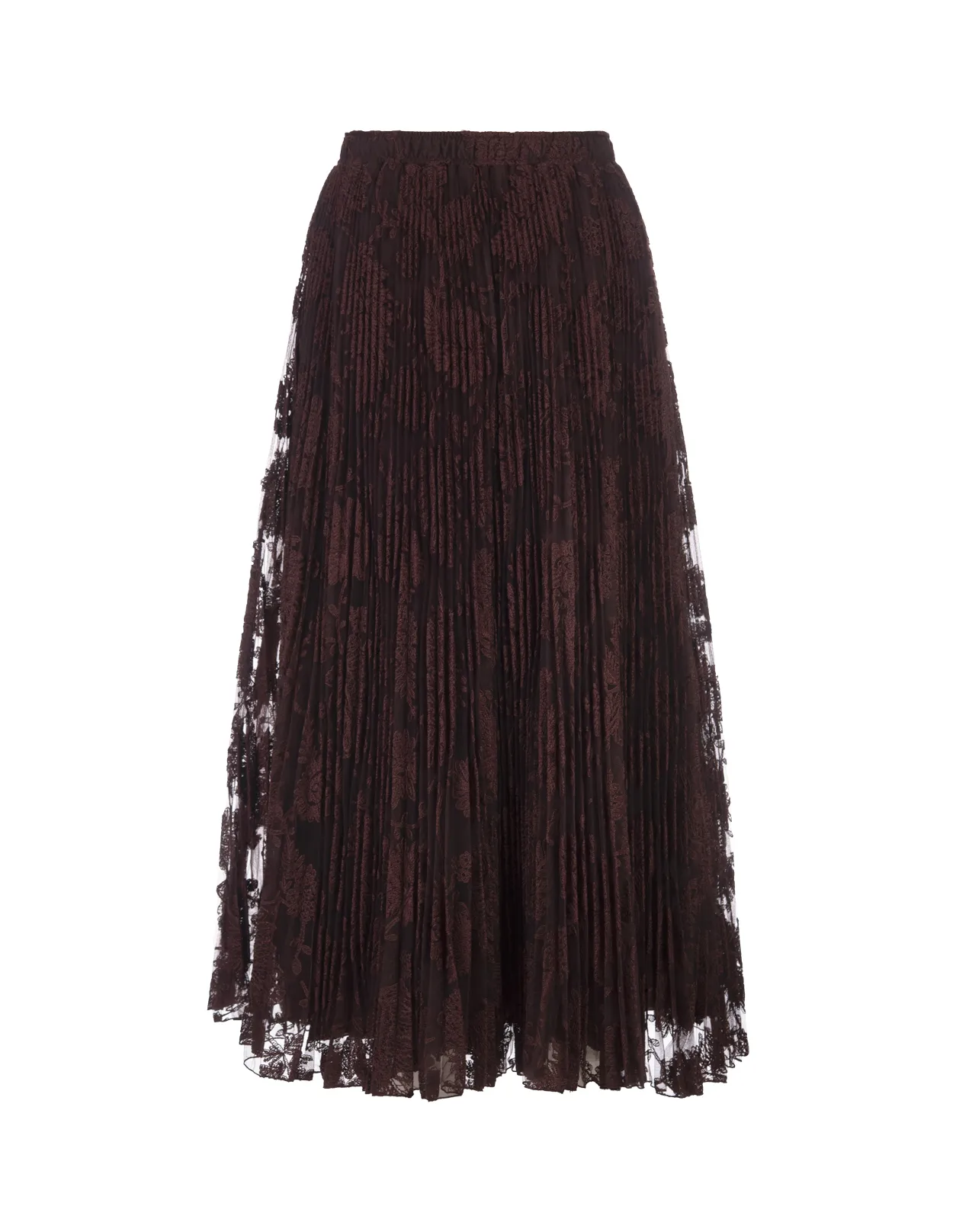 ERMANNO SCERVINO Brown Pleated Lace Midi Skirt