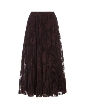 ERMANNO SCERVINO Brown Pleated Lace Midi Skirt