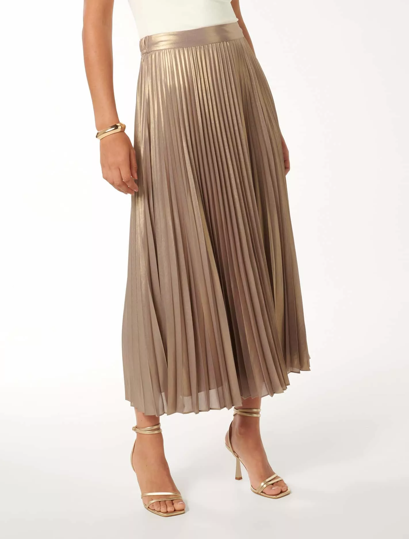 Estella Metallic Pleated Maxi Skirt