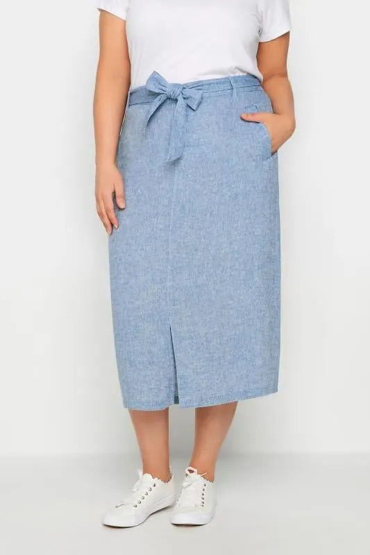 Evans Light Blue Tie Waist Midi Skirt