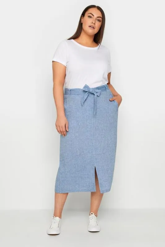 Evans Light Blue Tie Waist Midi Skirt