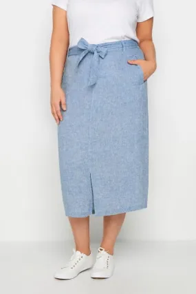 Evans Light Blue Tie Waist Midi Skirt