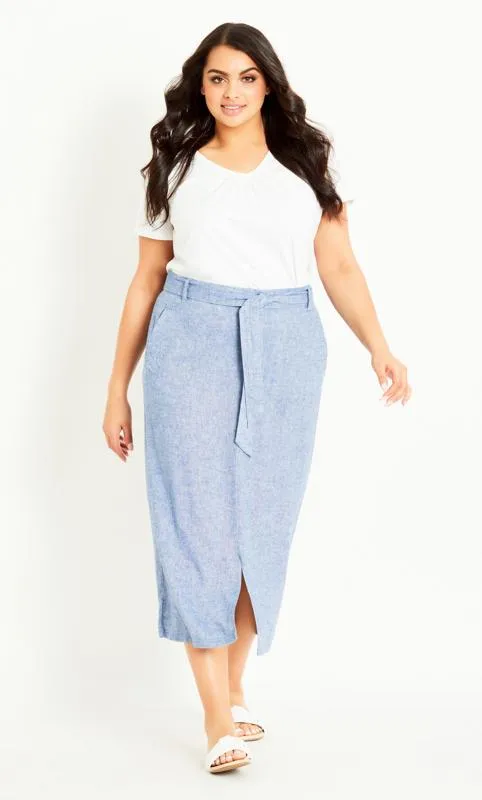 Evans Light Blue Tie Waist Midi Skirt