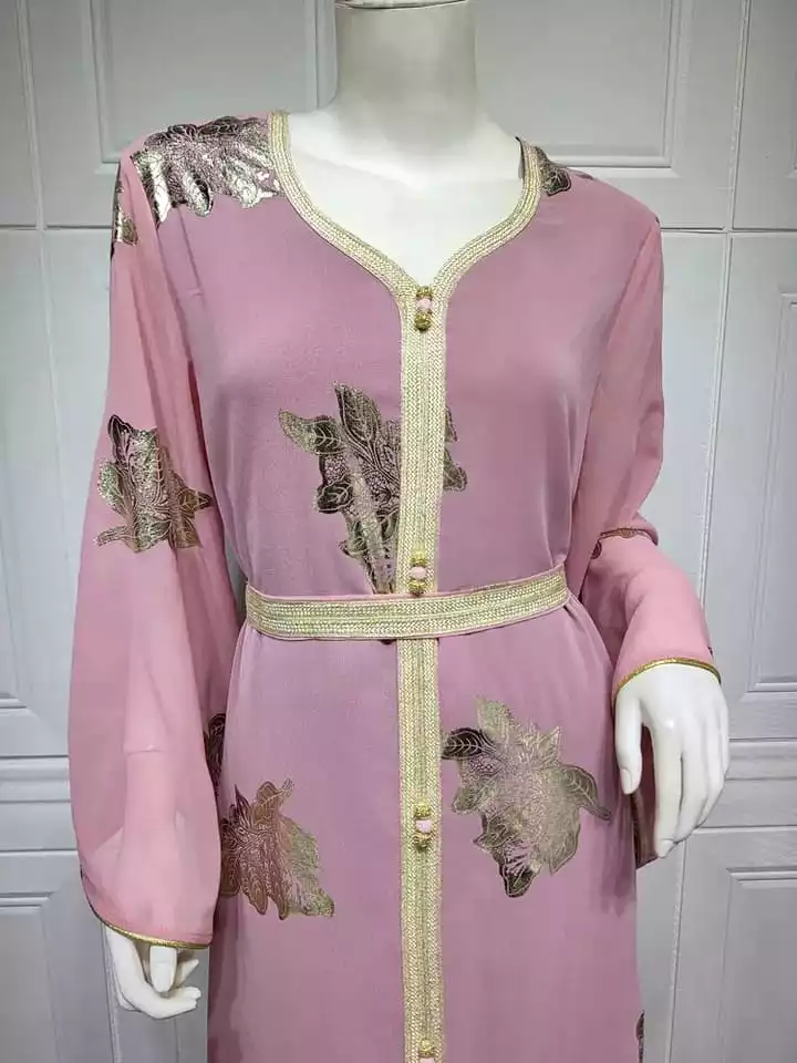 Floral Gold Stamping Chiffon Kaftans for Women Dubai Arabic Dress Moroccan Evening Party Wedding Abaya Islam Muslim Eid Jalabiya