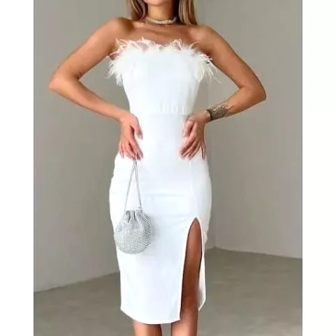 Fluffy Off Shoulder Sexy Midi Dress