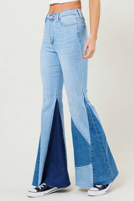 Funky Town Color Block Light Wash Side Panel Flare Jeans ~ SAMPLE SALE