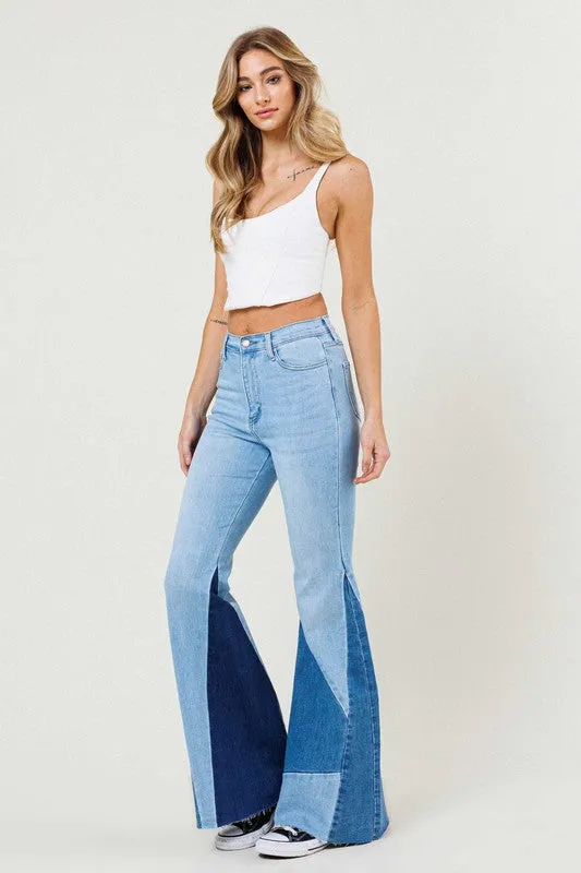 Funky Town Color Block Light Wash Side Panel Flare Jeans ~ SAMPLE SALE