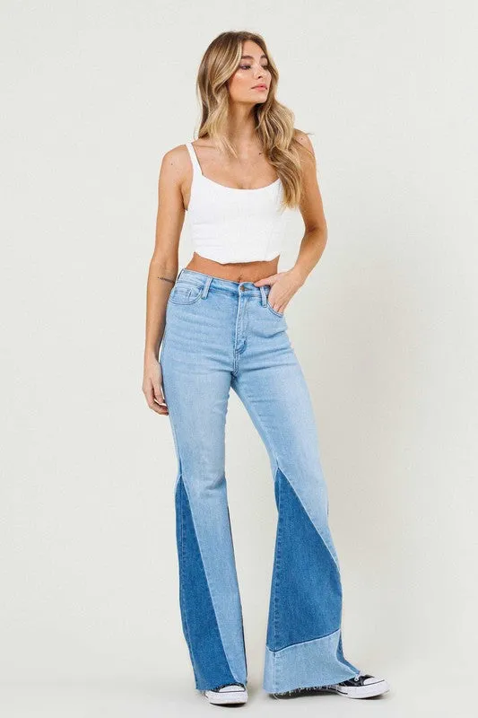 Funky Town Color Block Light Wash Side Panel Flare Jeans ~ SAMPLE SALE