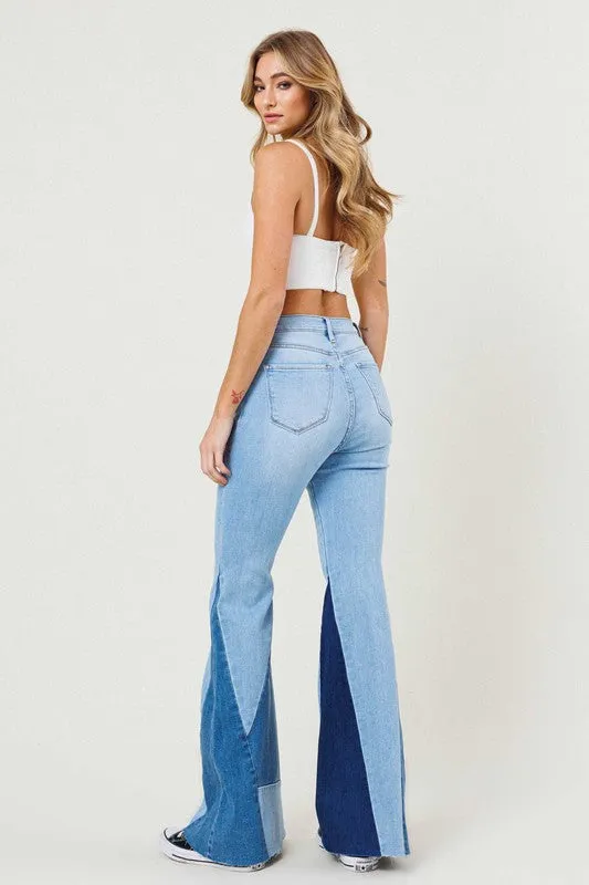 Funky Town Color Block Light Wash Side Panel Flare Jeans ~ SAMPLE SALE