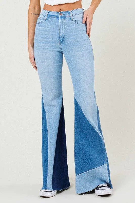 Funky Town Color Block Light Wash Side Panel Flare Jeans ~ SAMPLE SALE