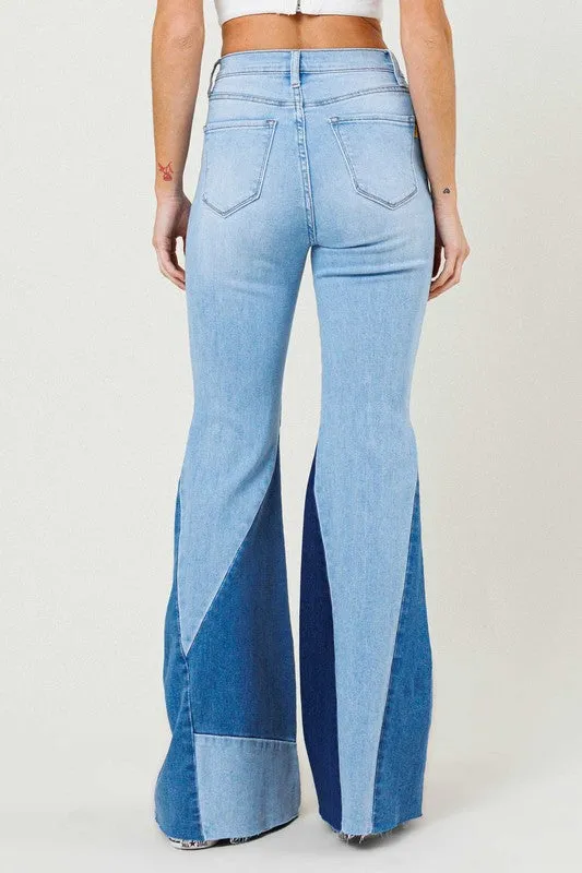 Funky Town Color Block Light Wash Side Panel Flare Jeans ~ SAMPLE SALE