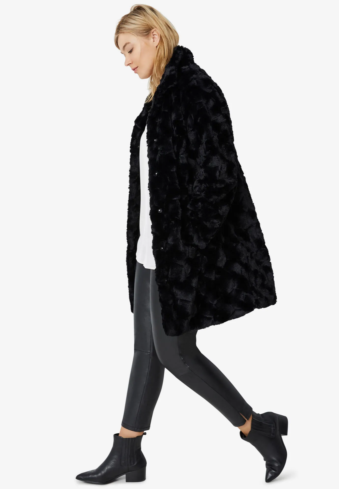 Funnel Neck Faux Fur Coat