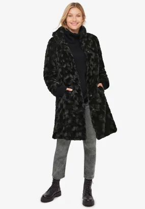 Funnel Neck Faux Fur Coat