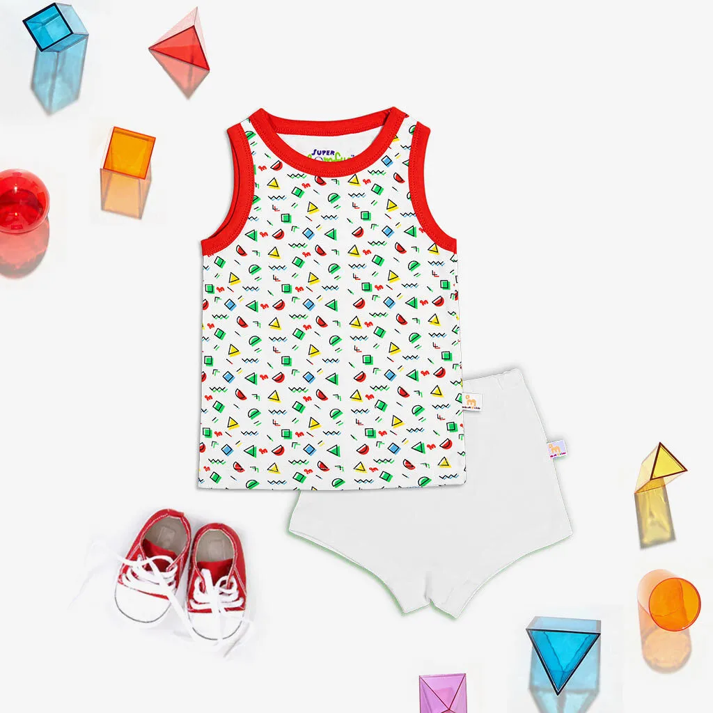 Game of Shapes- Top and shorts set with a slight color bleed