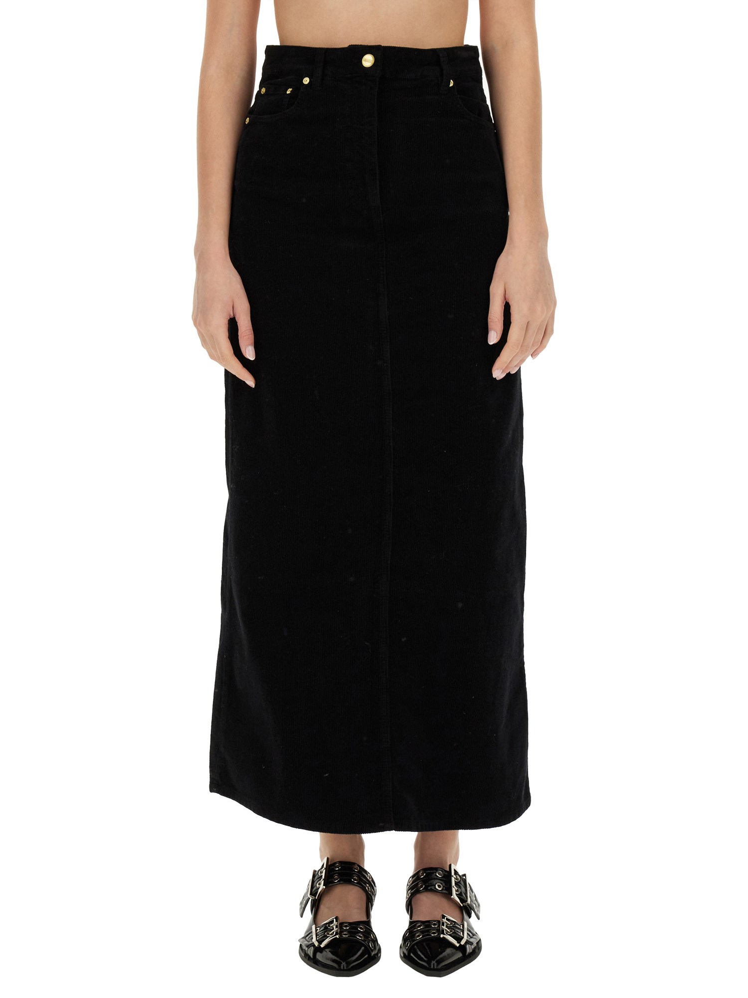 GANNI    COTTON DENIM MIDI SKIRT