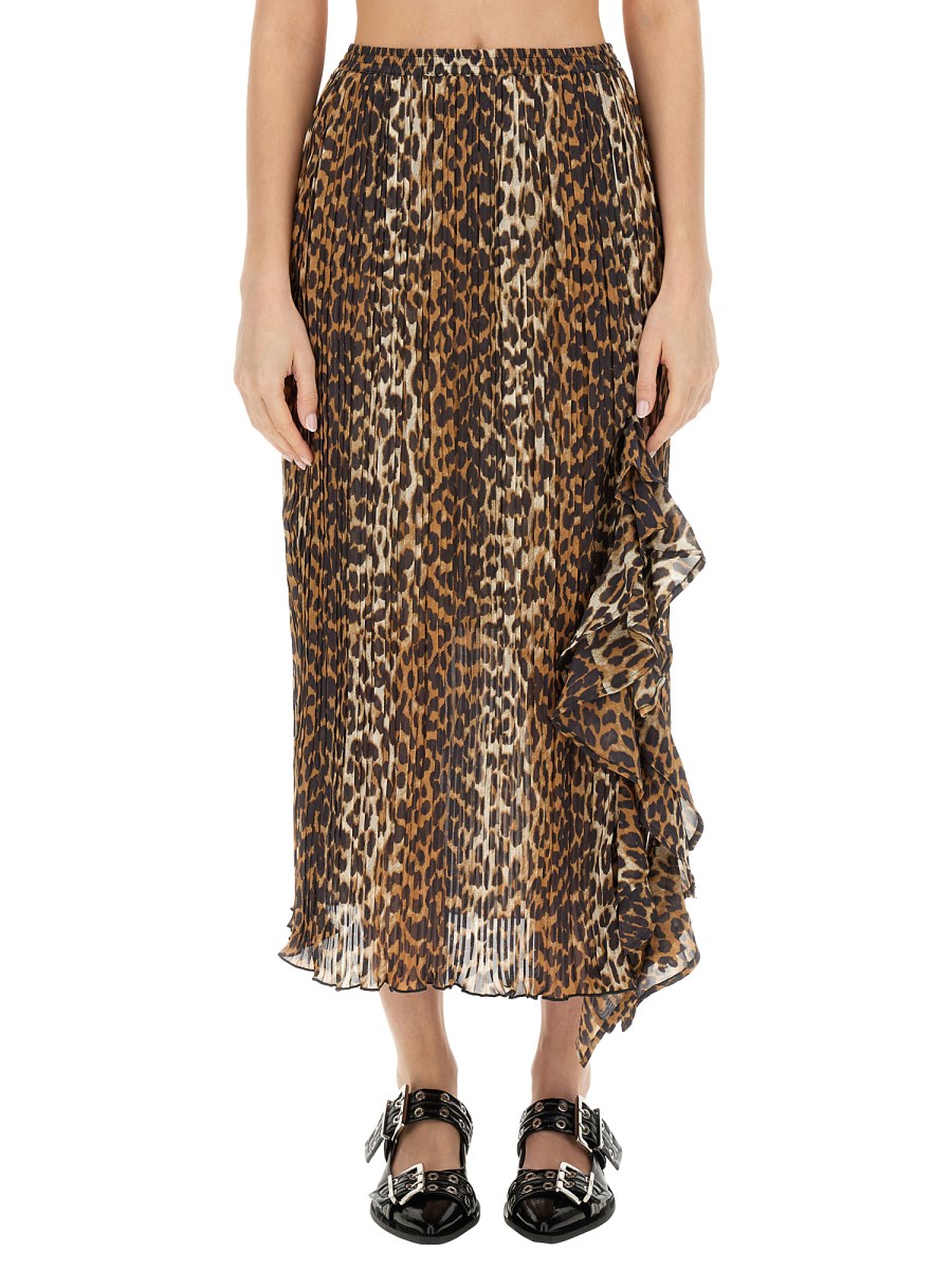 GANNI    SPOTTED PRINT MIDI SKIRT