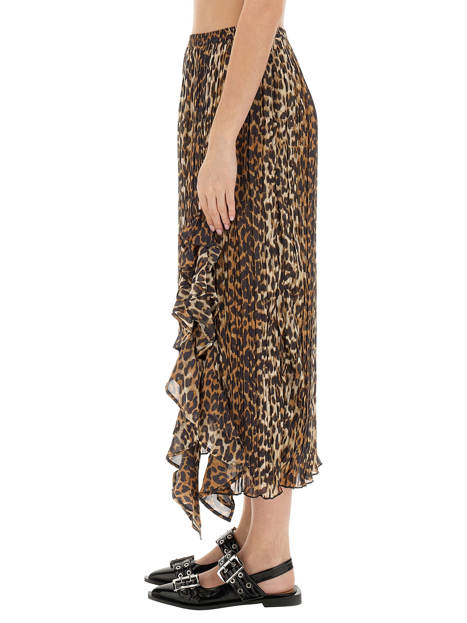 GANNI    SPOTTED PRINT MIDI SKIRT