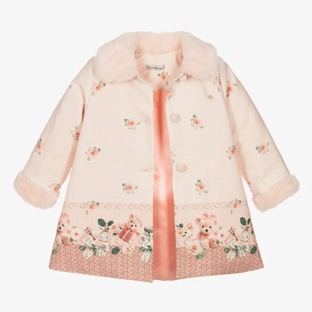 Girls Pink Roses & Bears Coat