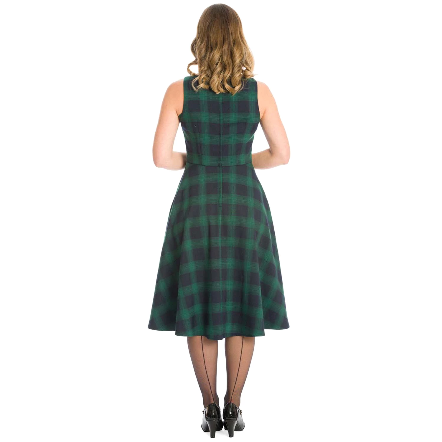 Green And Navy Blue Tartan Check Swing Strap Dress