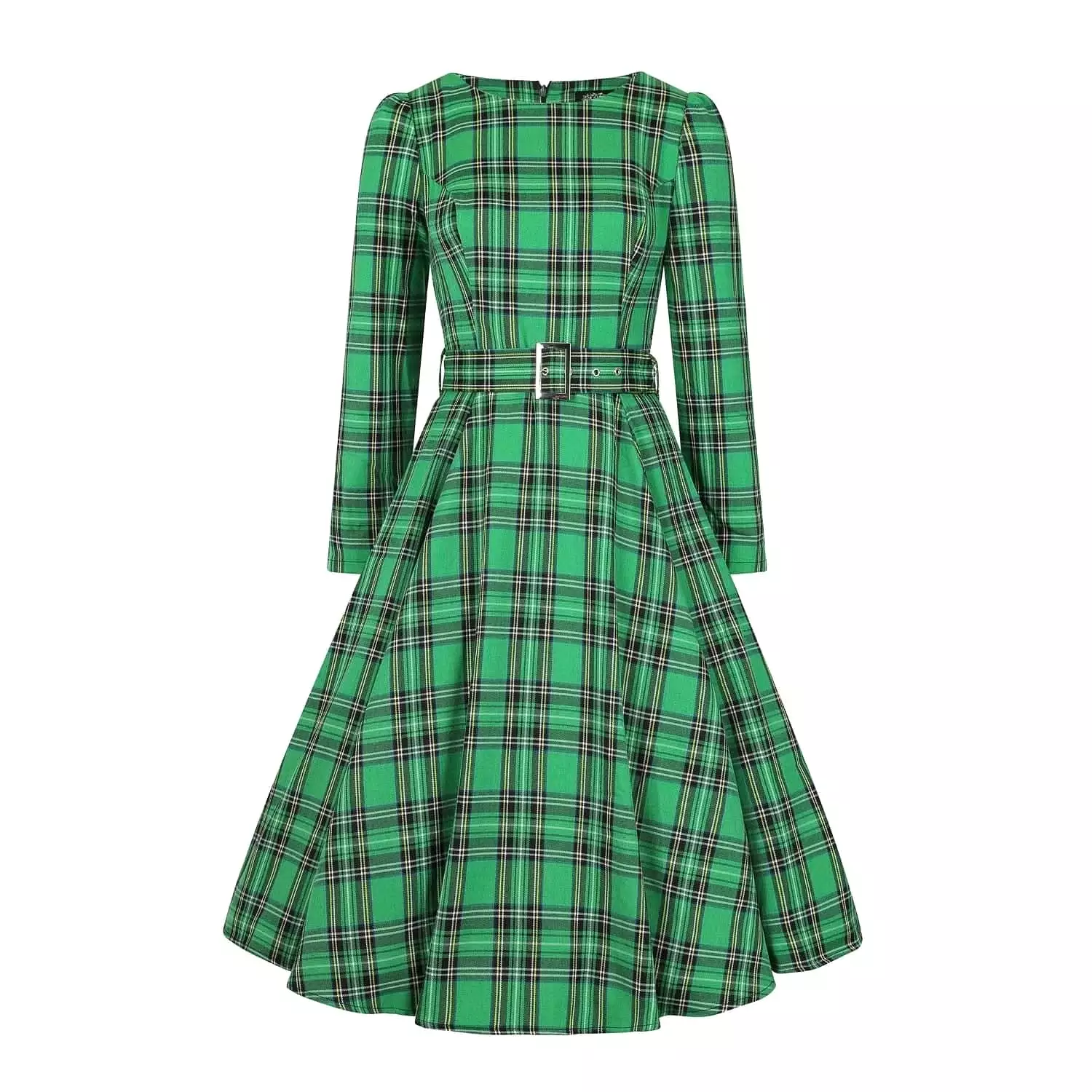 Green Tartan Long Sleeve Burns Night & Rockabilly Style Swing Dress