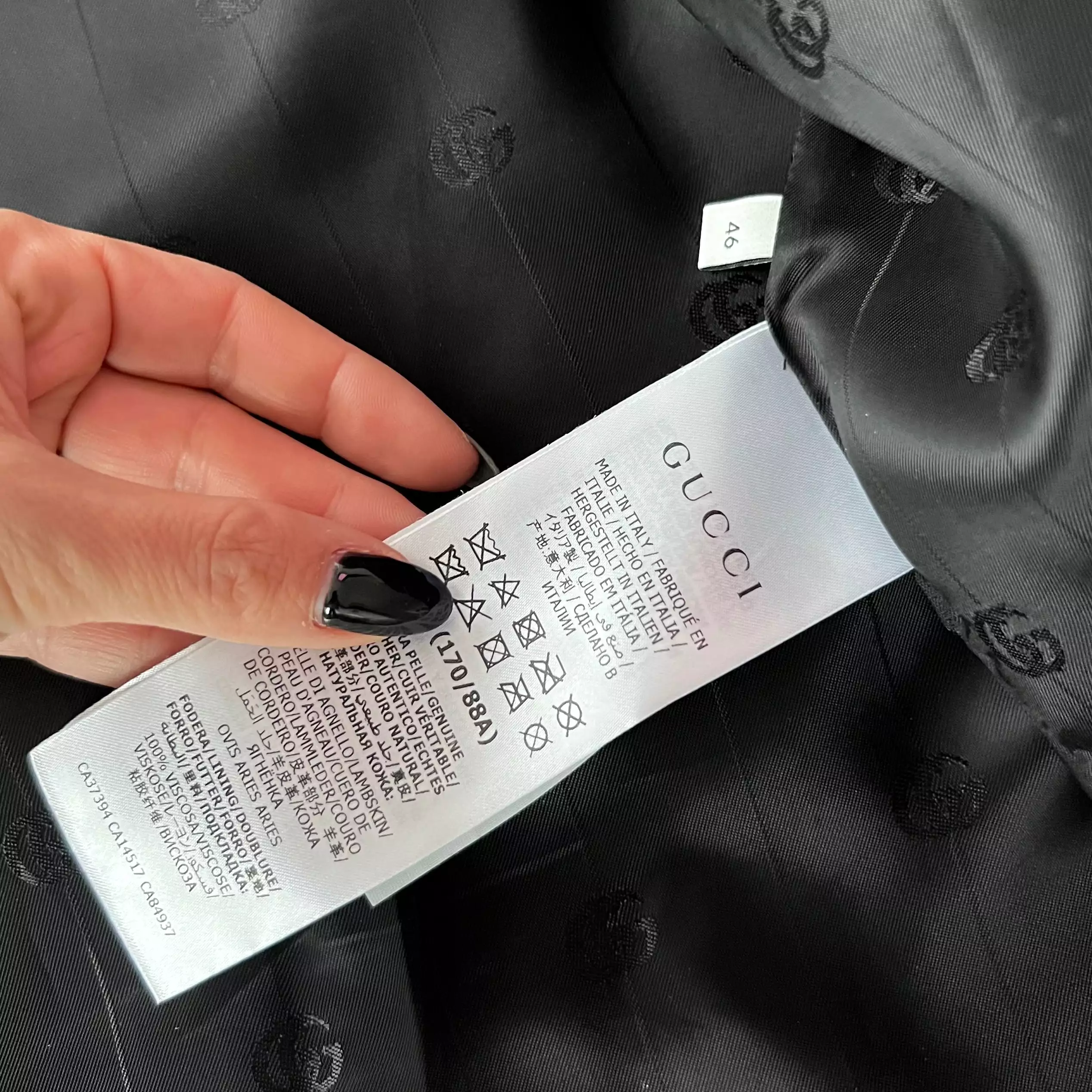 Gucci Black Lambskin Overshirt with Debossed Logo Jacket