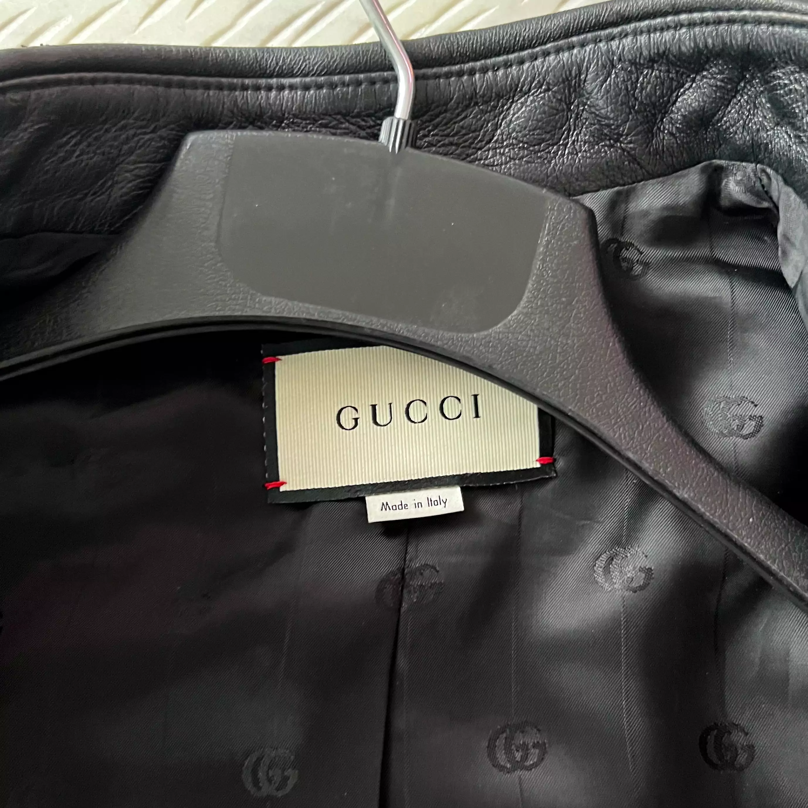 Gucci Black Lambskin Overshirt with Debossed Logo Jacket