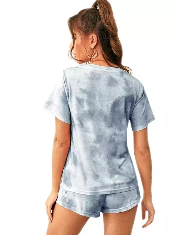 Haute Edition Tie Dye T-Shirt and Shorts Matching Lounge Set with Plus