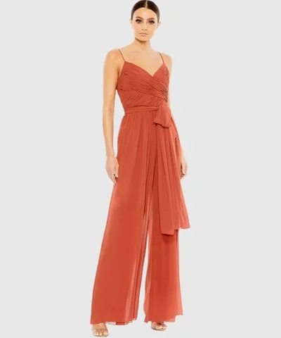 Ieena for Mac Duggal Ruched Sleeveless Tie Jumpsuit Cinnamon