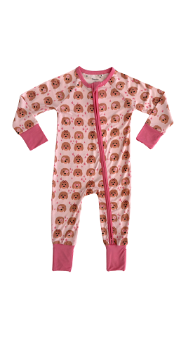 In My Jammers Pink Goldendoodle Zipper Romper