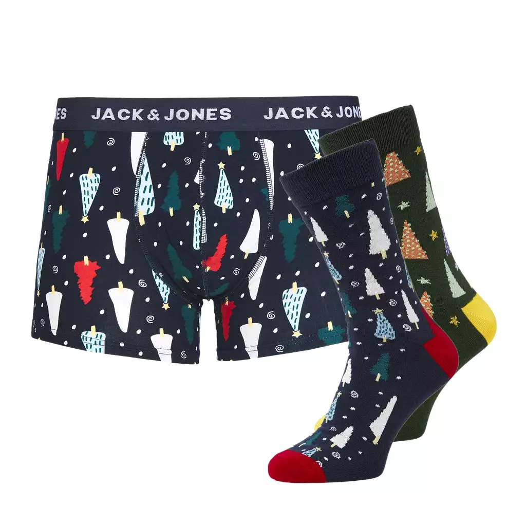 Jack & Jones Mens Christmas/ Xmas 'JacMerry' Boxer Trunk & Socks Giftbox Set