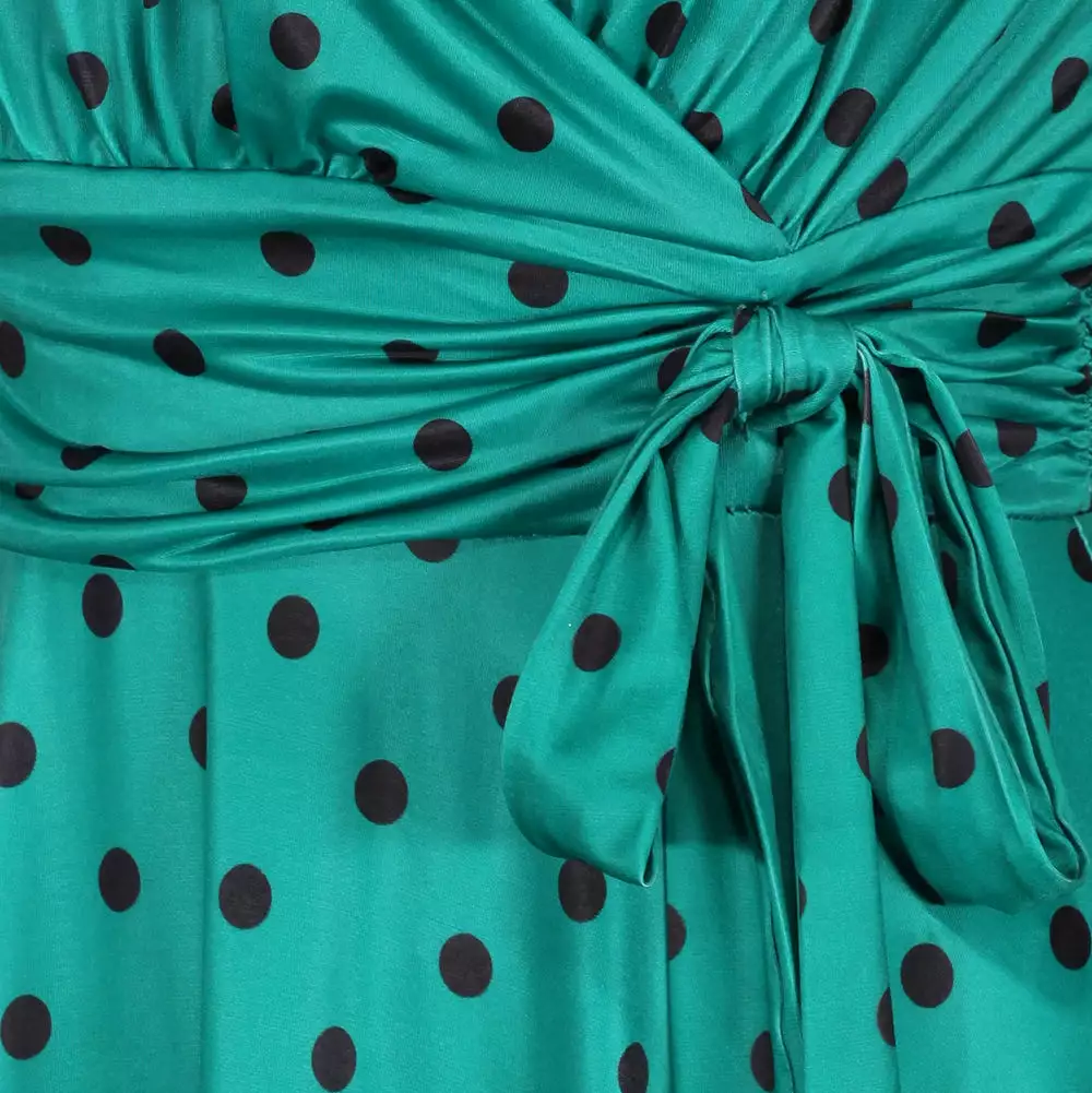 Jade Green Black Polka Dot Cap Sleeve Fit And Flare Midi Dress