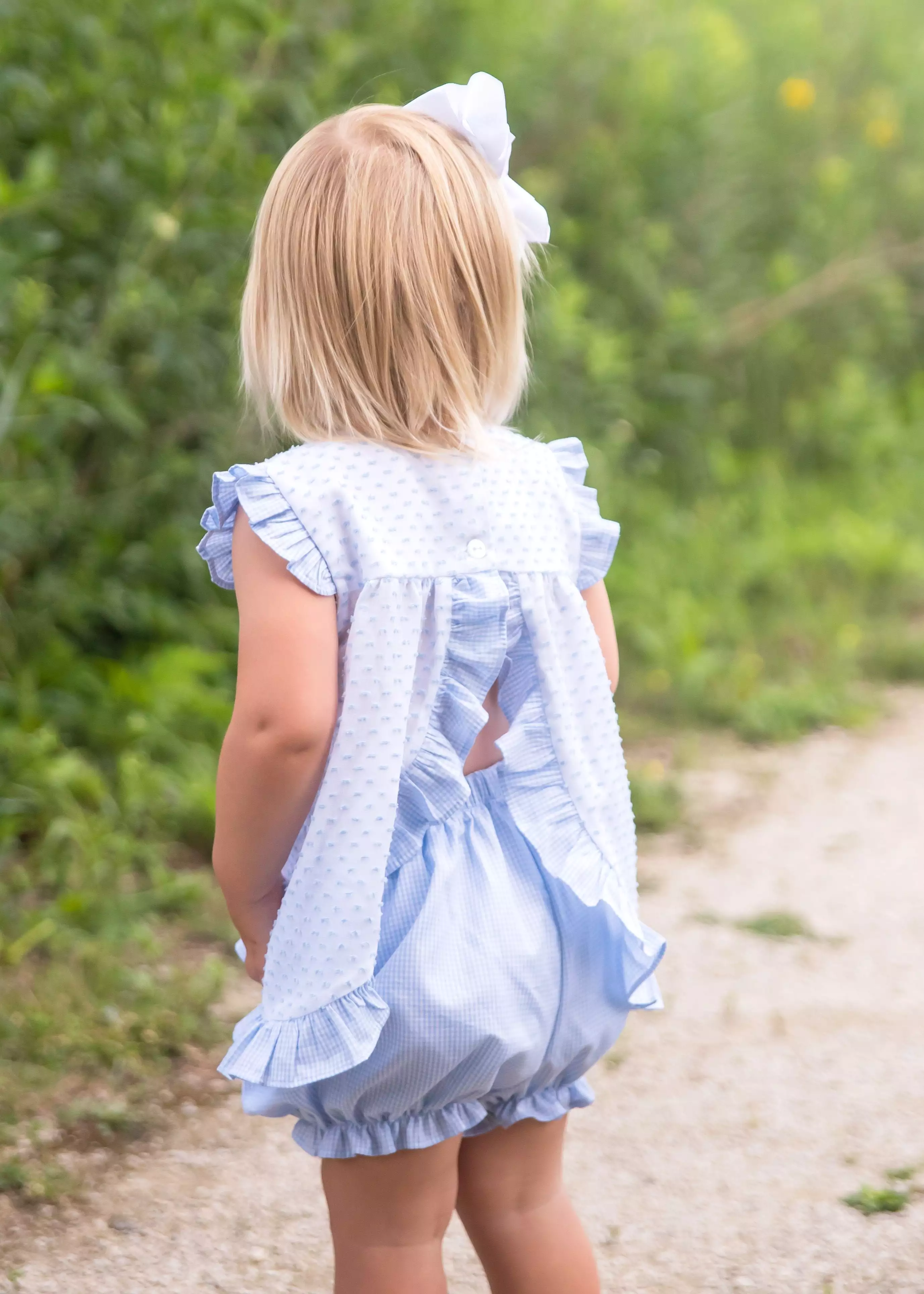 James & Lottie - Blue Swiss Dot Top with Blue Gingham Bloomers Natalie Bloomer Set