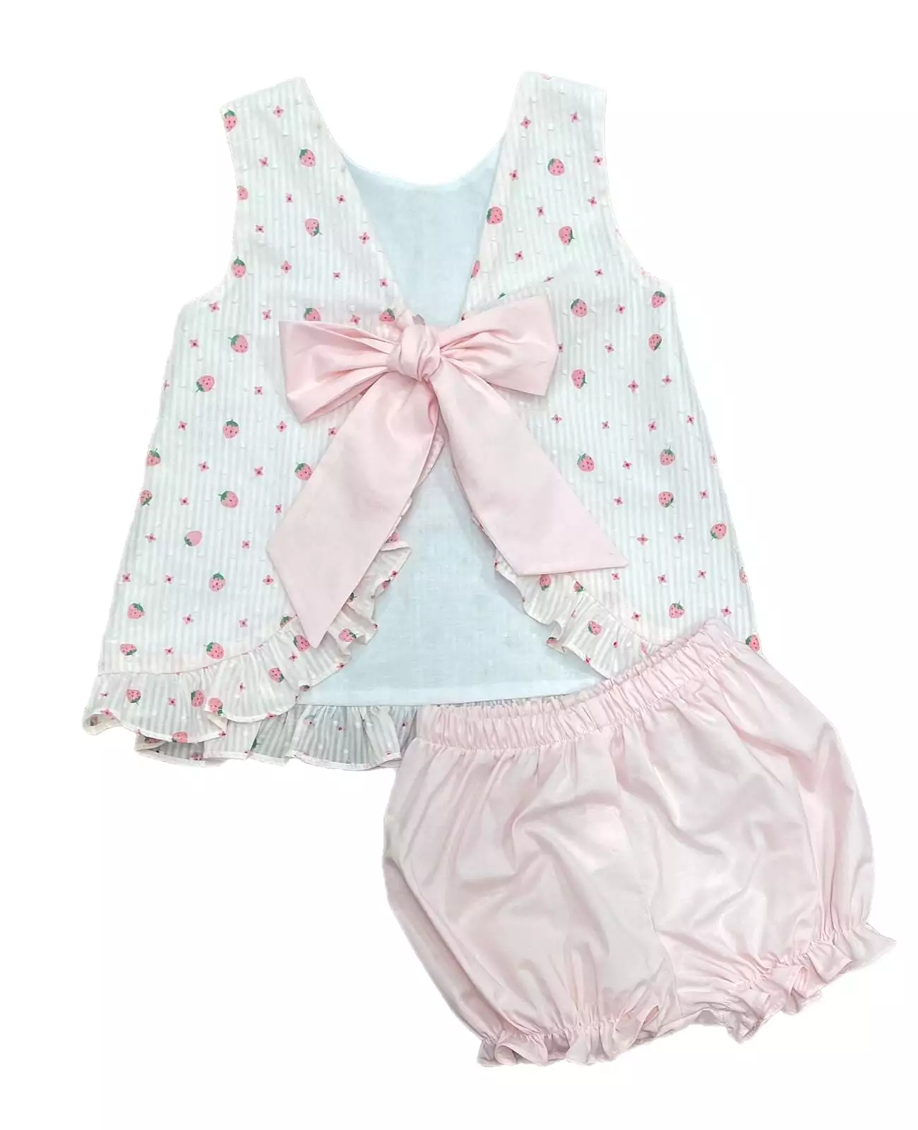 James & Lottie - Strawberry Swiss Dot Tie Back  Bloomer Set Mae Bloomer Set