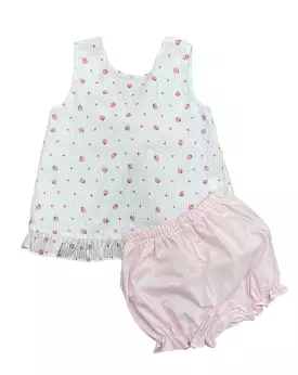 James & Lottie - Strawberry Swiss Dot Tie Back  Bloomer Set Mae Bloomer Set