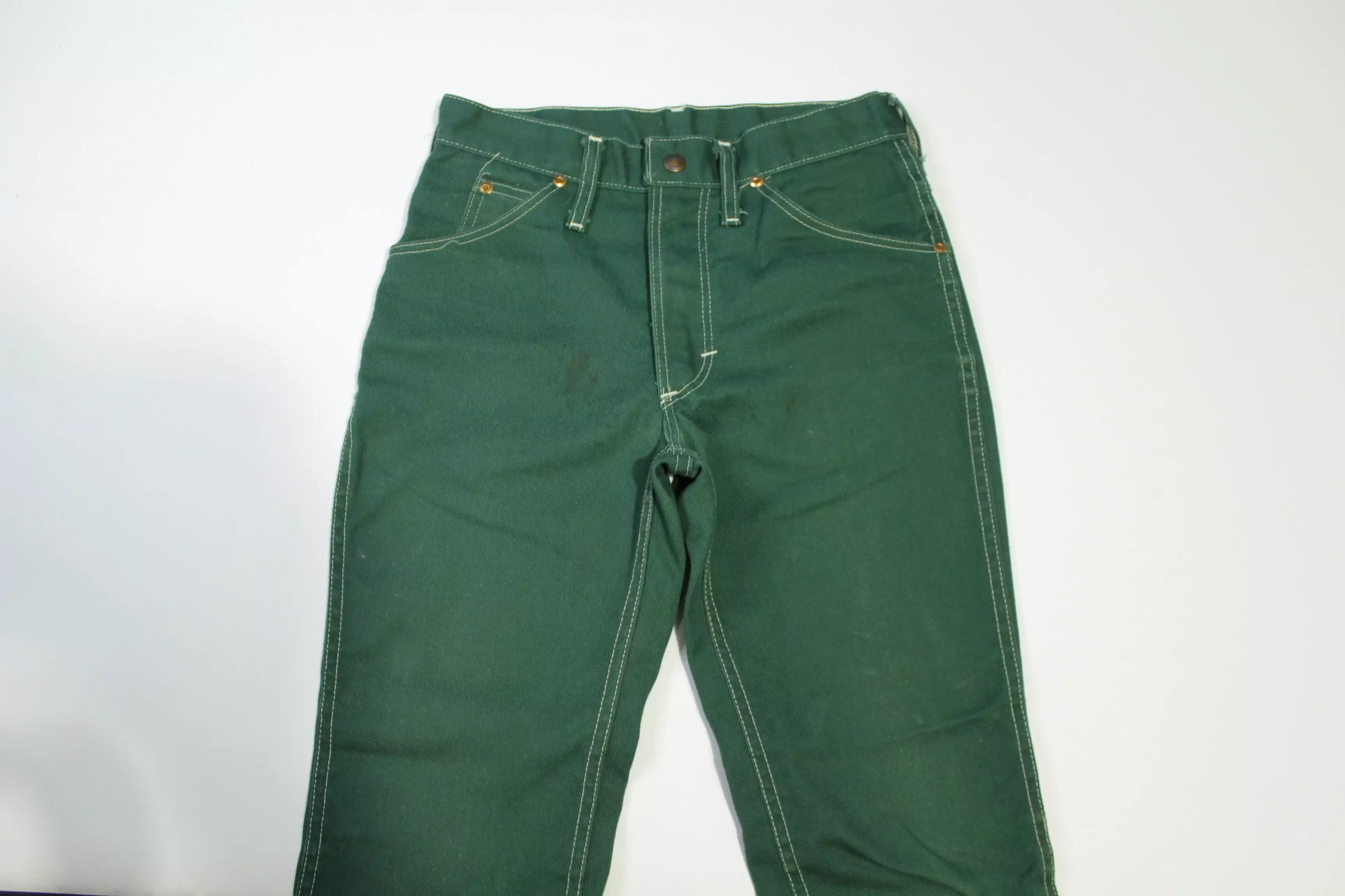 JCPenney Super Denim Vintage Green w/ White Stitching 70's Flare Jeans