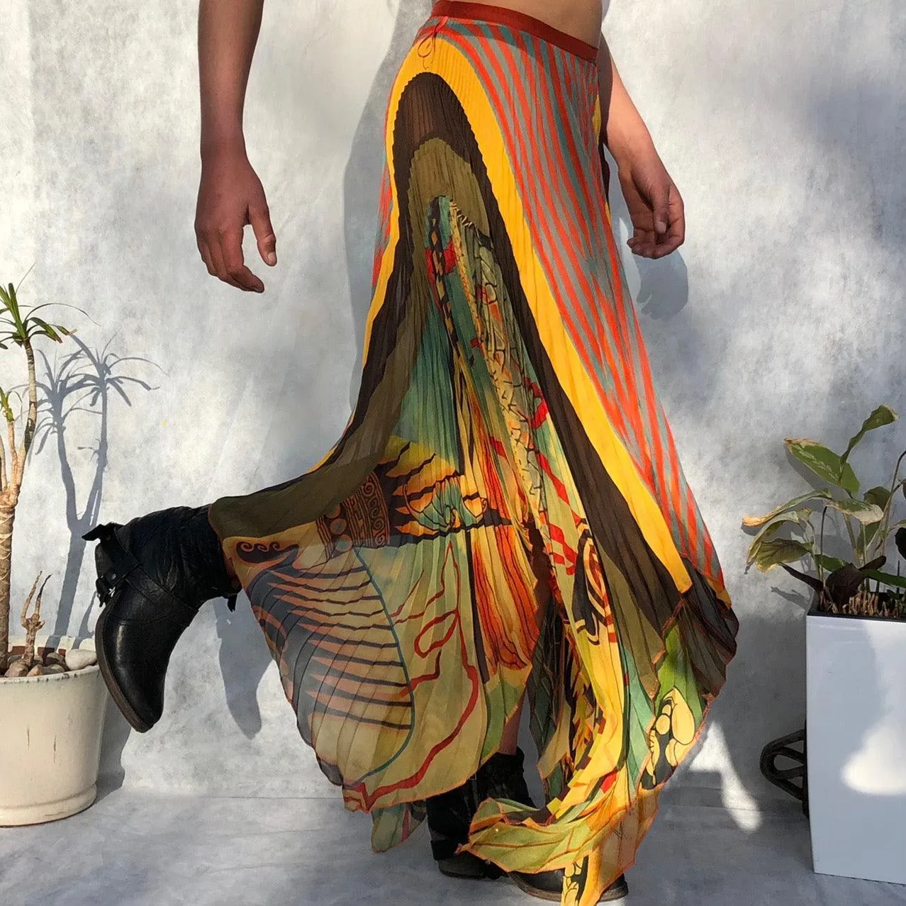 Jean Paul Gaultier JPG Skirt - Asymmetric Pleated Maxi Skirt Psychedelic