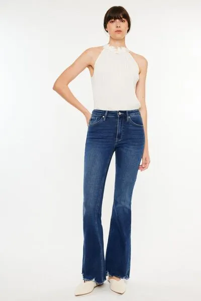 Kancan Cat's Whiskers Raw Hem Flare Jeans