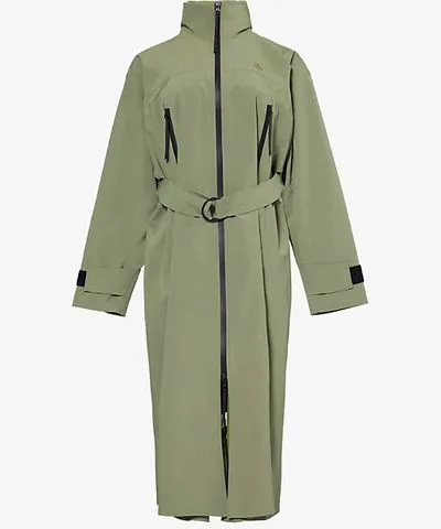 Lacoste Womens Khaki Maxi Trench logo-patch stretch-ripstop coat