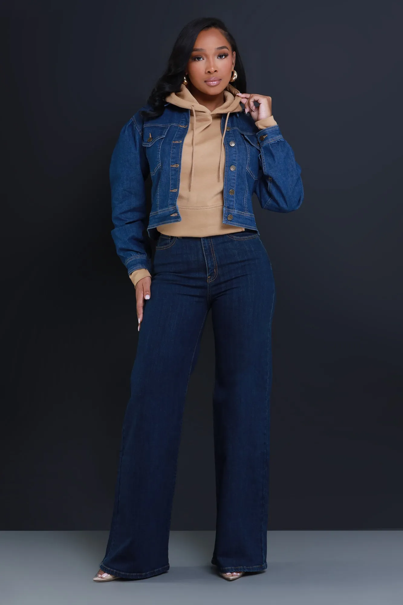 Let's Meet High Rise Wide Flare Jeans - Dark Wash