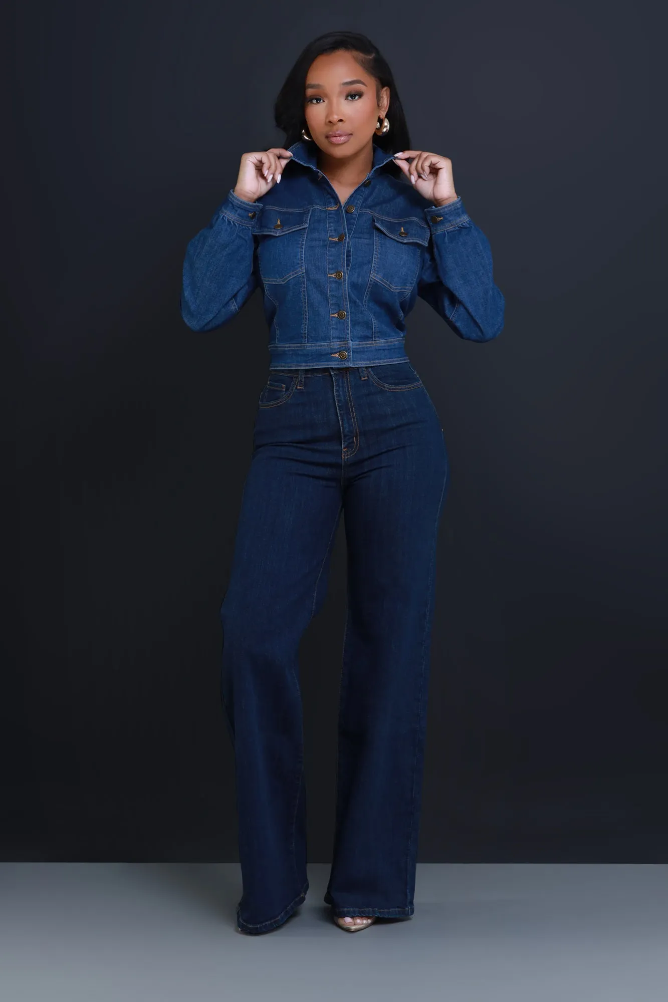 Let's Meet High Rise Wide Flare Jeans - Dark Wash