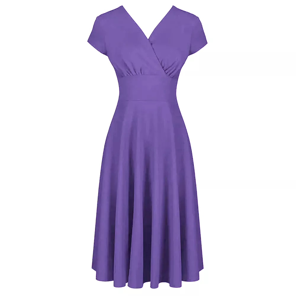 Lilac Purple A Line Crossover Bust Capped Sleeve Tea Swing Dress