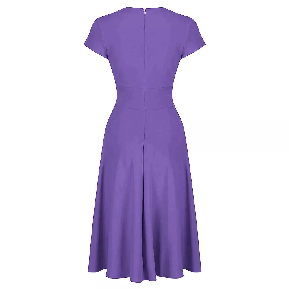 Lilac Purple A Line Crossover Bust Capped Sleeve Tea Swing Dress