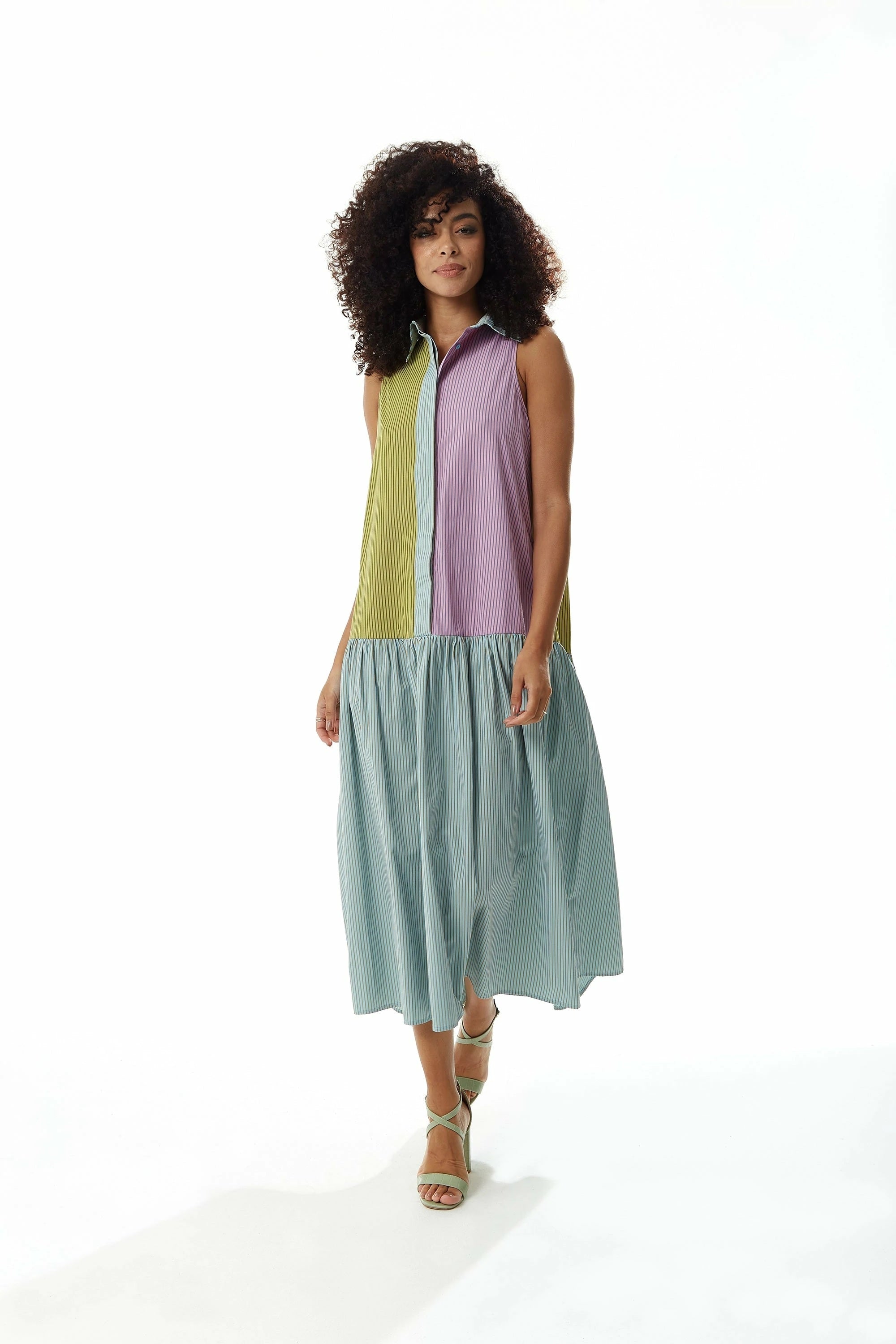 Liquorish Button Up Front Midi Dress In Contrast Colours