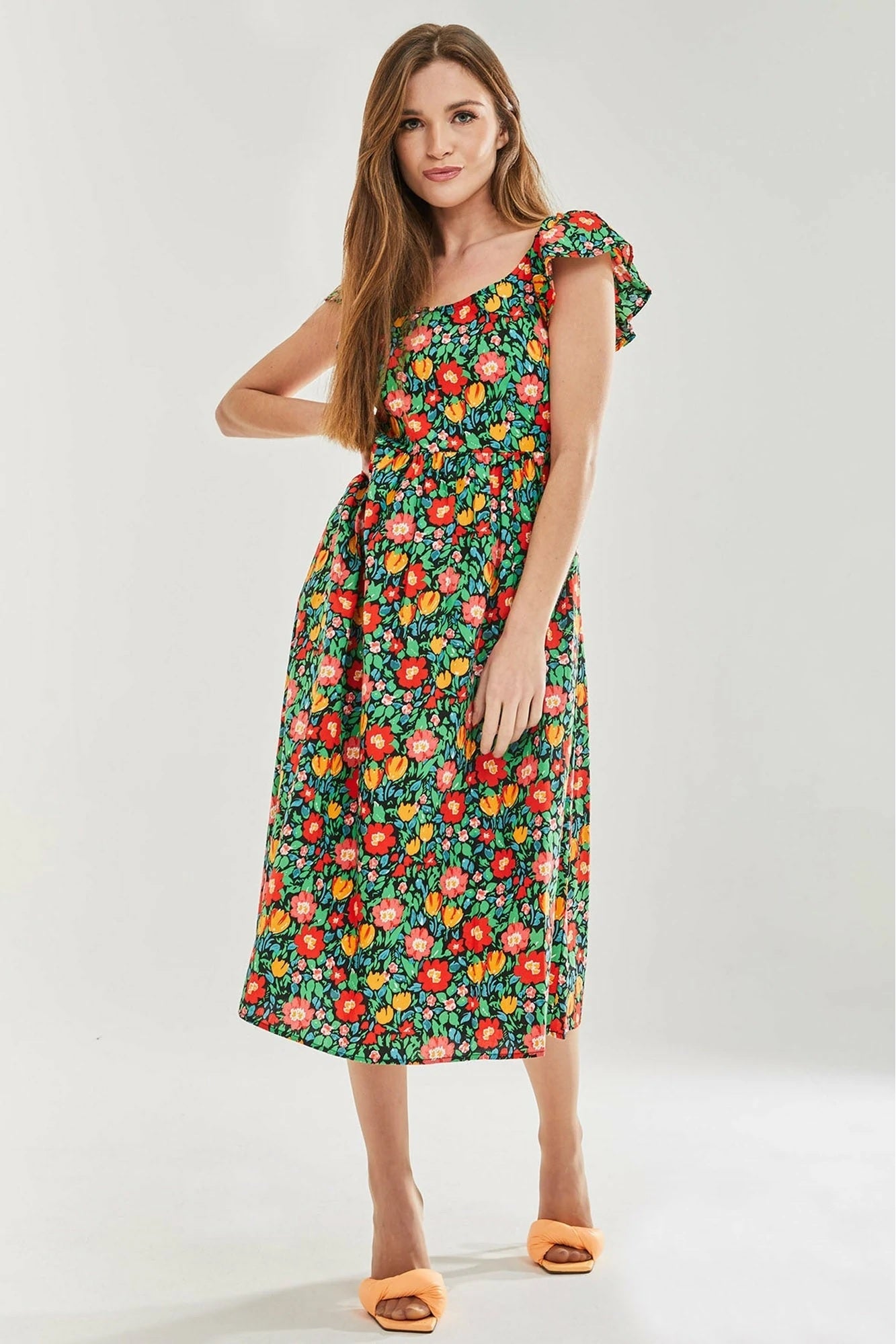 Liquorish Floral Print Cut Out Back Midi Dress