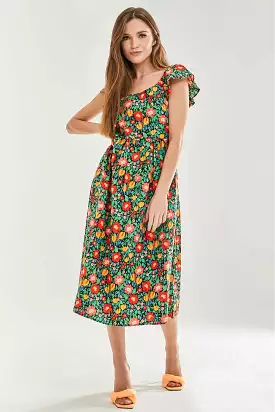 Liquorish Floral Print Cut Out Back Midi Dress