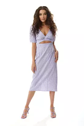 Liquorish Gingham Cut Out Front Midi Dress